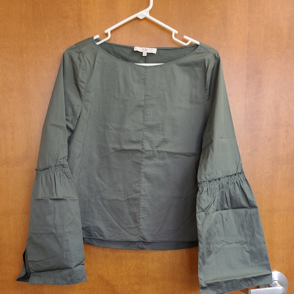 Tibi Women's Olive Green Flare Bell Sleeve Blouse
